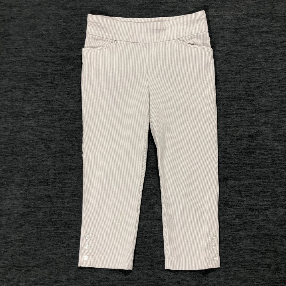 Striped Capri Pants with Buttons High‎ Waist Career Casual Trousers Size 00